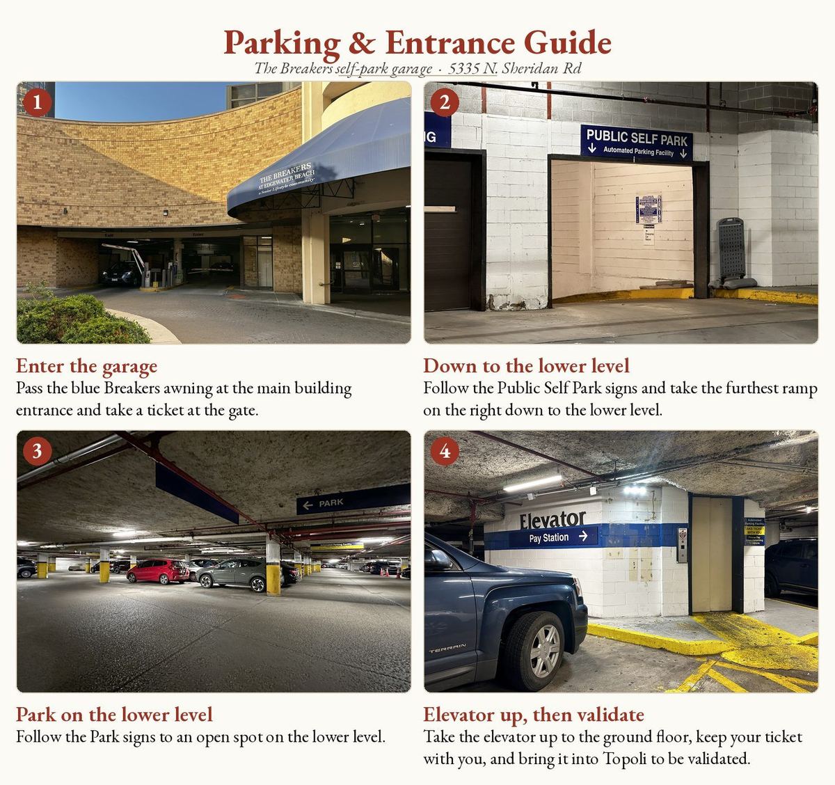 Breakers self-park garage parking guide